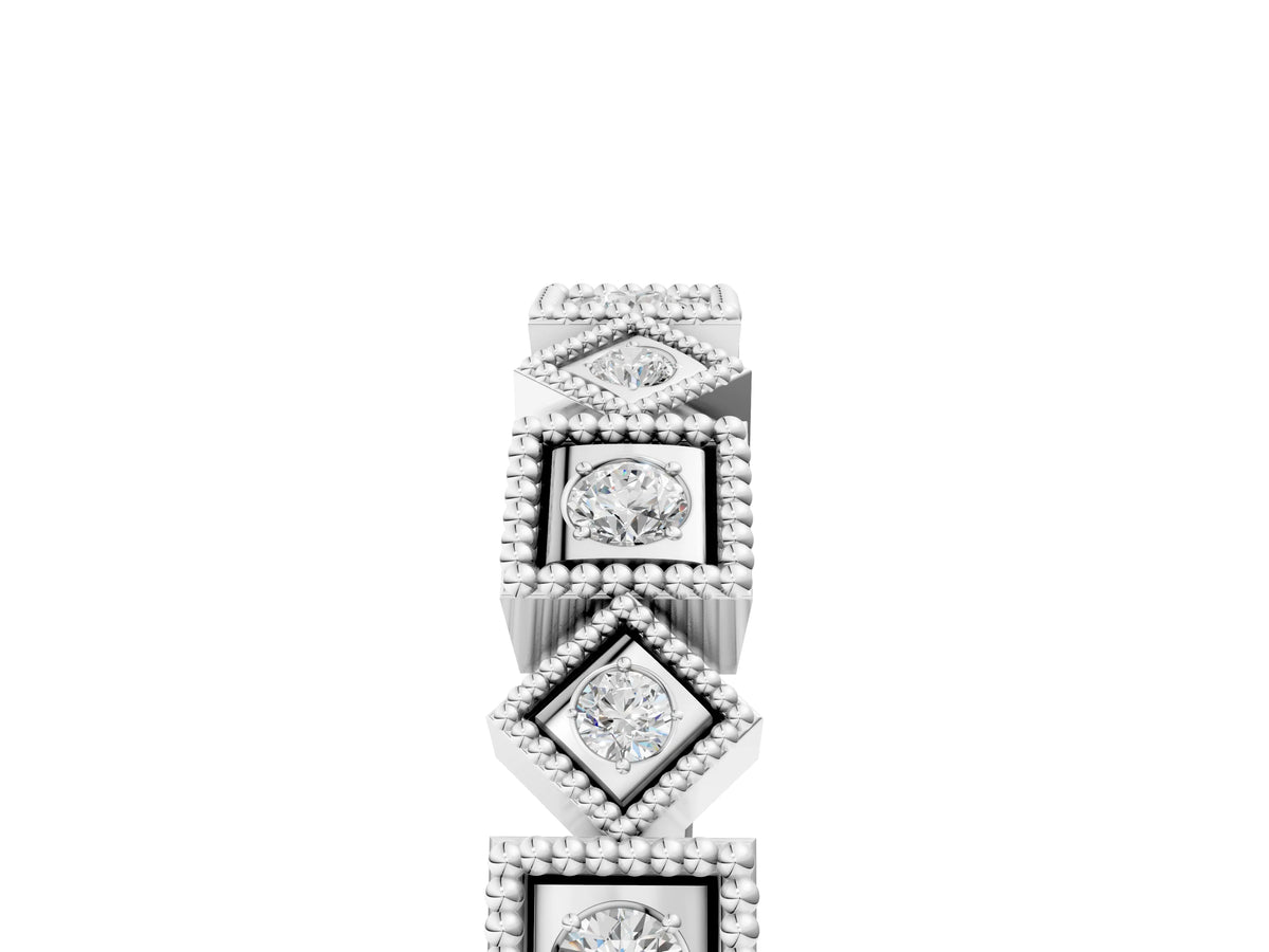 Silver Milgrain Square Diamond Eternity Band with Bezel Setting_17