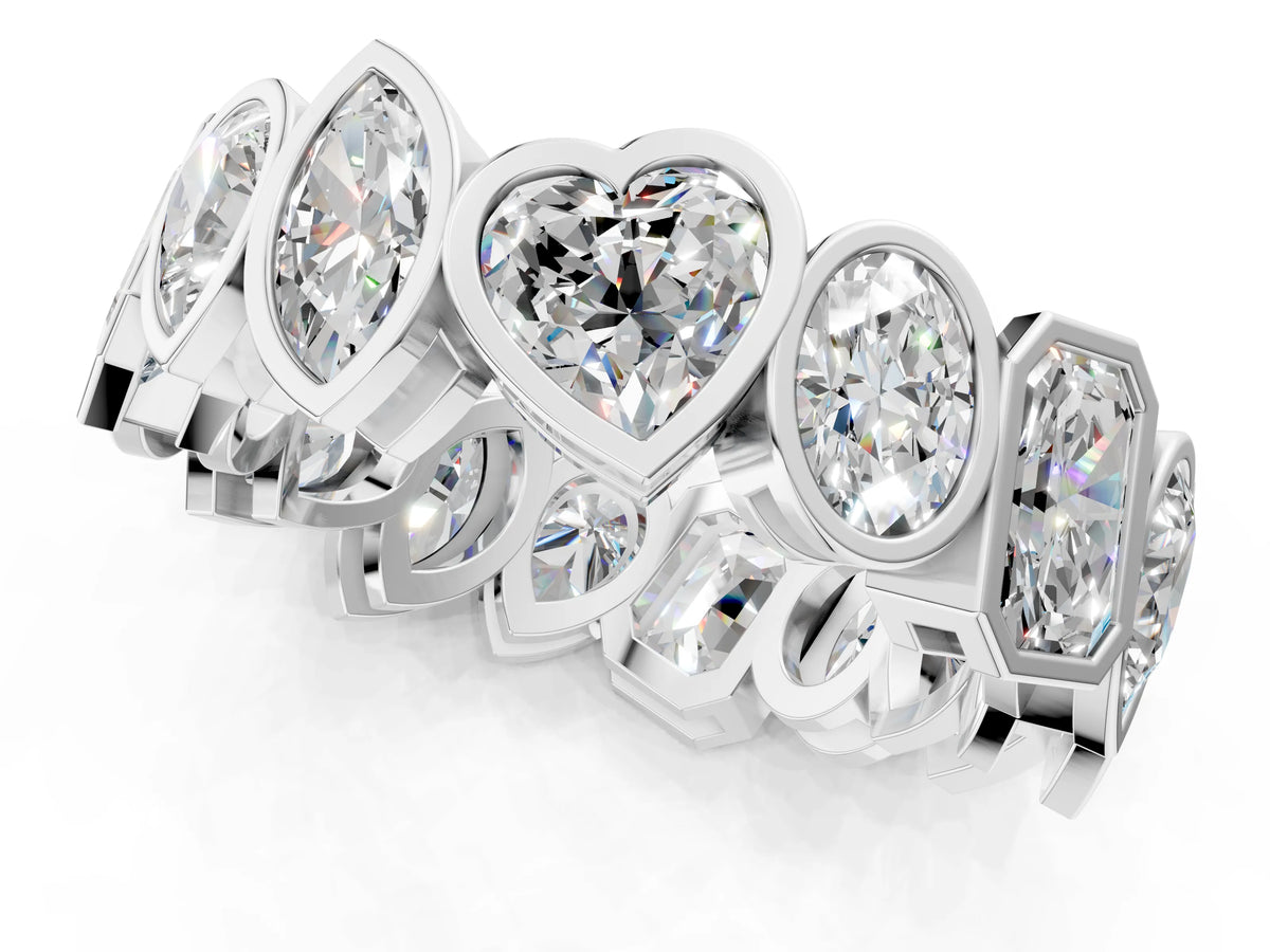 Silver Mixed Shape Diamond Bezel Set Eternity Wedding Band_13