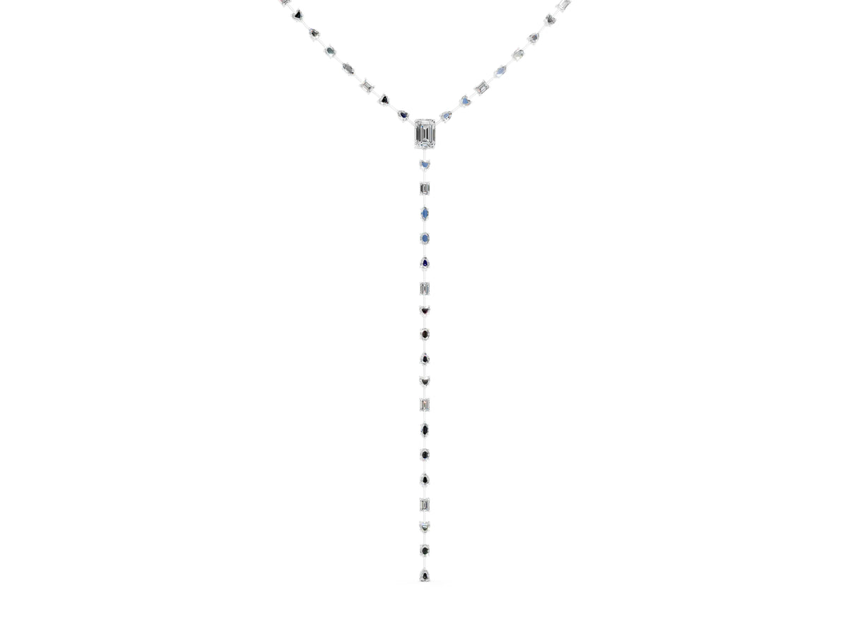 Silver Mixed Shape Diamond Lariat Necklace with Station Accents_4