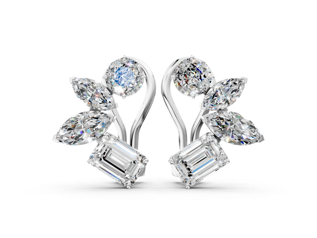 Silver Multi-Shape Diamond Cluster Stud Earrings_4