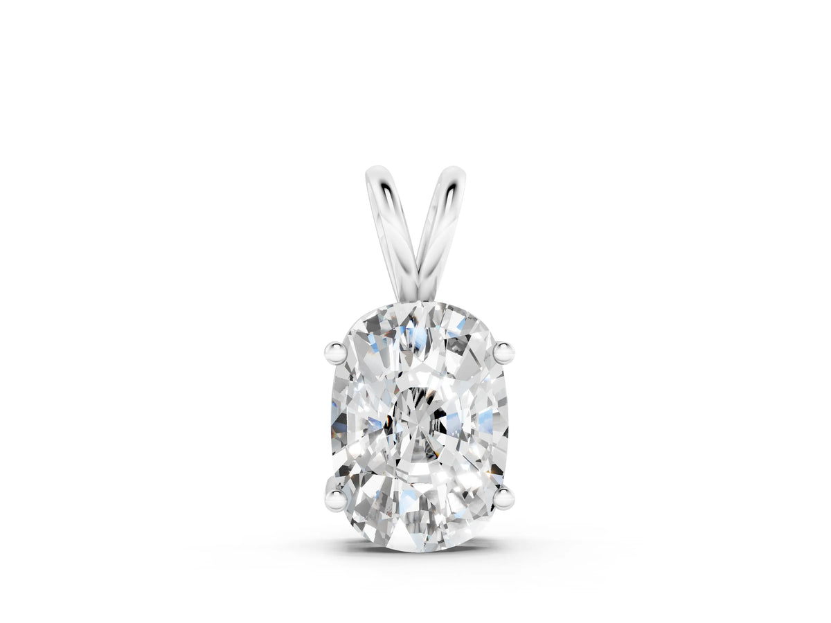 Silver Old Mine Cushion Diamond Solitaire Pendant with Four Prong Setting_2