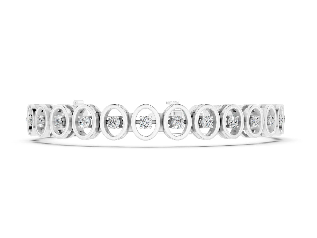 Silver Oval Bezel Set Round Diamond Tennis Bracelet with Four-Prong Setting_2