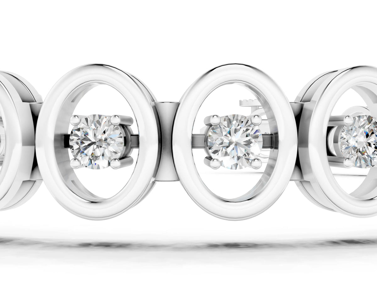 Silver Oval Bezel Set Round Diamond Tennis Bracelet with Four-Prong Setting_3