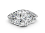 Silver Oval Cut Diamond Halo Ring with Marquise and Pavé Band in Prong Setting_12
