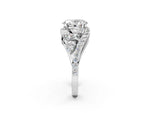 Silver Oval Cut Diamond Halo Ring with Marquise and Pavé Band in Prong Setting_14