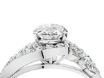 Silver Oval Cut Diamond Halo Ring with Marquise and Pavé Band in Prong Setting_16