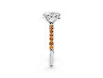 Silver Oval Cut Diamond Solitaire Ring with Round Citrine Pavé Band and Prong Setting_8