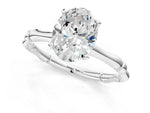 Silver Oval Cut Solitaire Diamond Ring with Bamboo Band and Four-Prong Setting_13