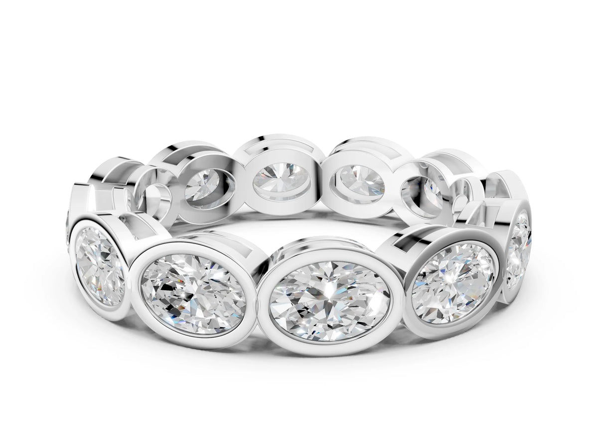 Silver Oval Diamond Bezel Set Eternity Wedding Band_12
