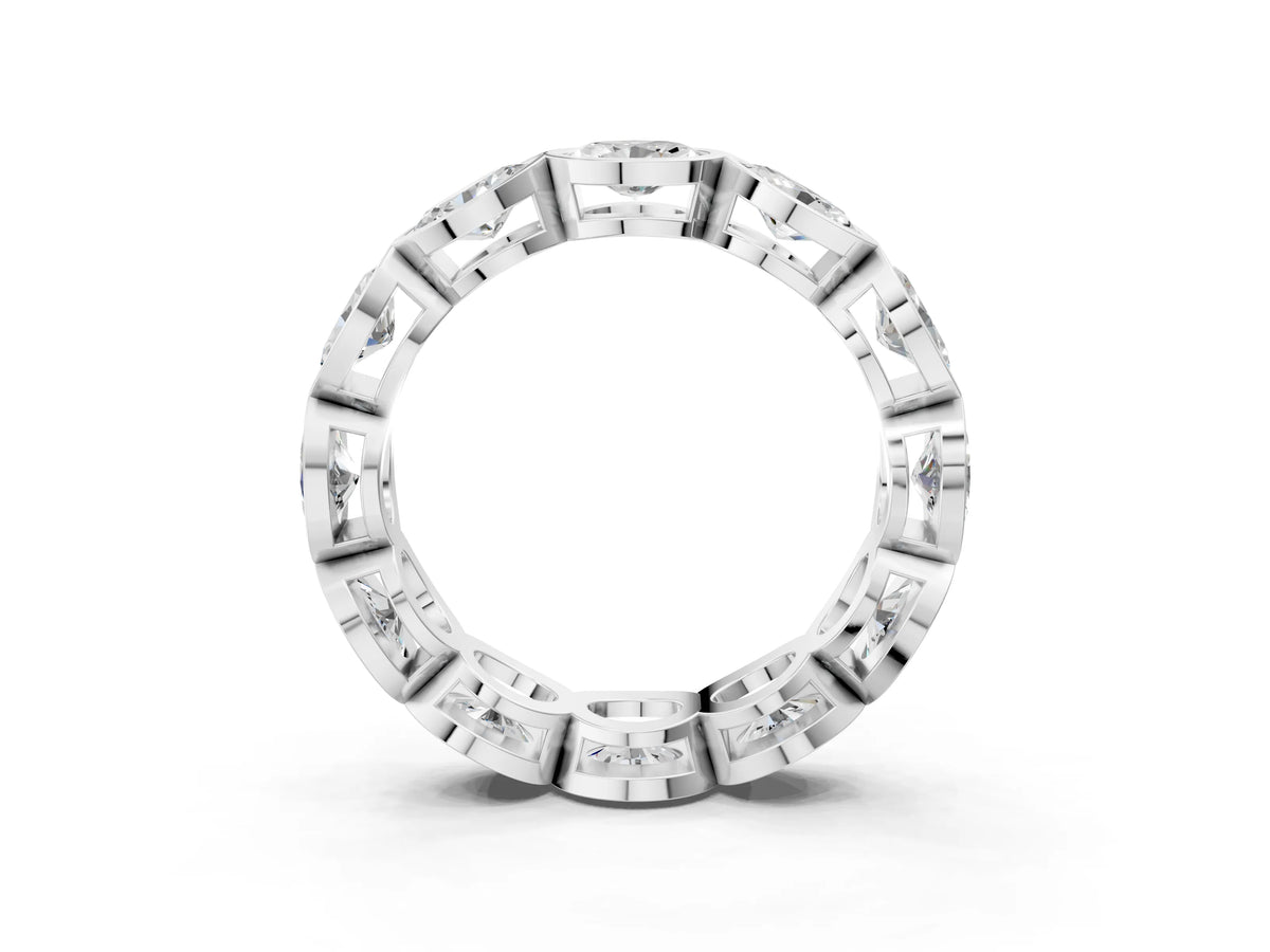 Silver Oval Diamond Bezel Set Eternity Wedding Band_15