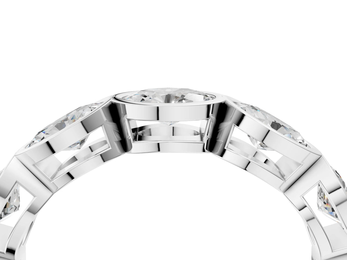 Silver Oval Diamond Bezel Set Eternity Wedding Band_16