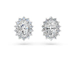 Silver Oval Diamond Floral Halo Stud Earrings_2