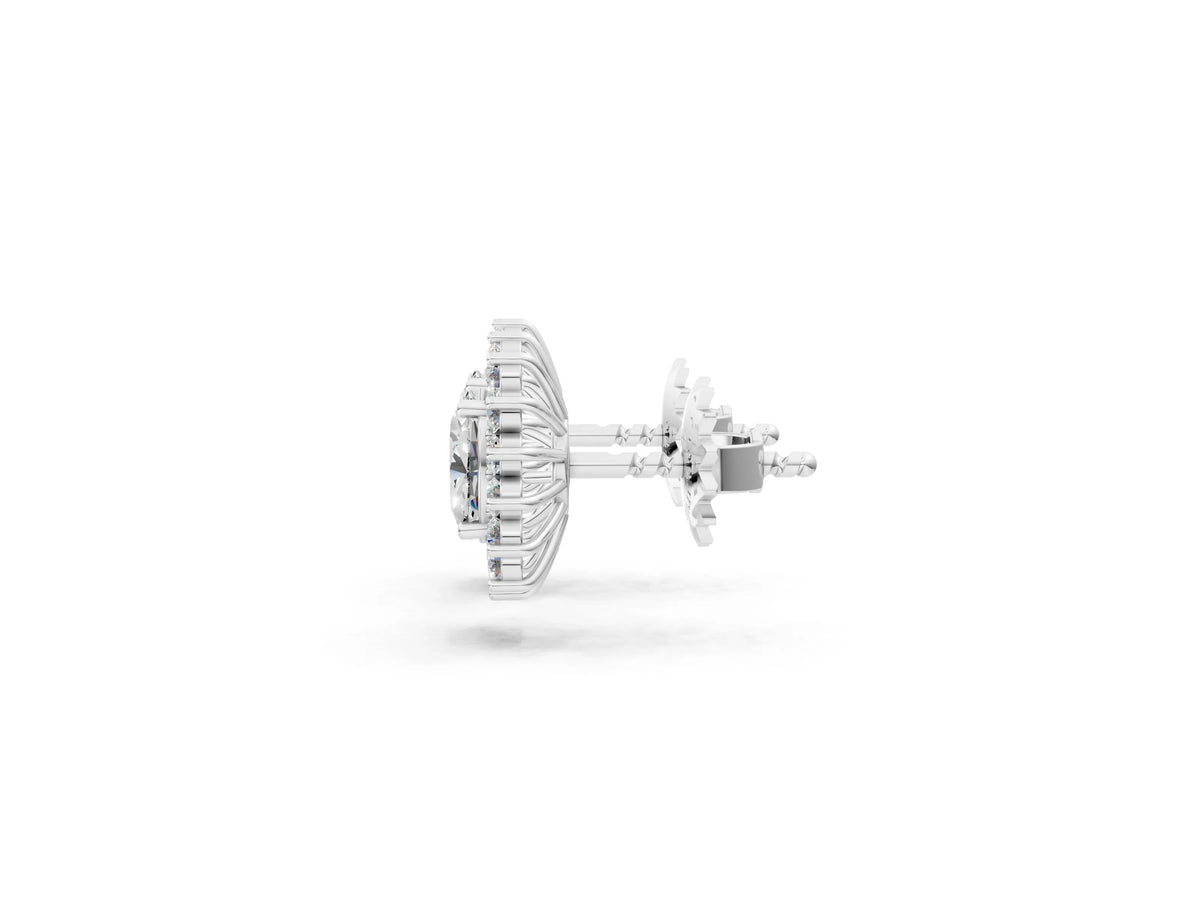 Silver Oval Diamond Floral Halo Stud Earrings_3