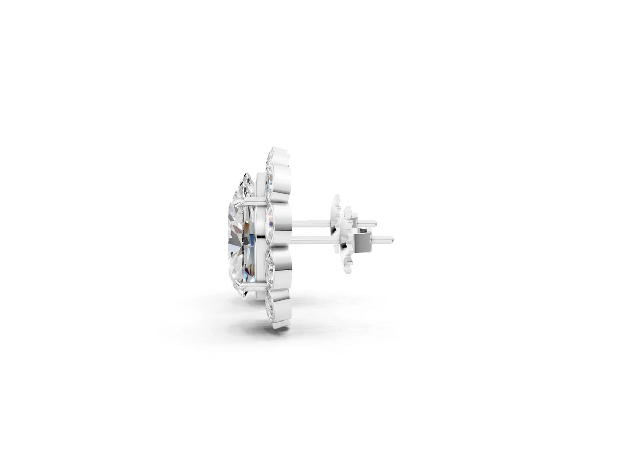 Silver Oval Diamond Halo Stud Earrings with Oval Diamond Accents_3