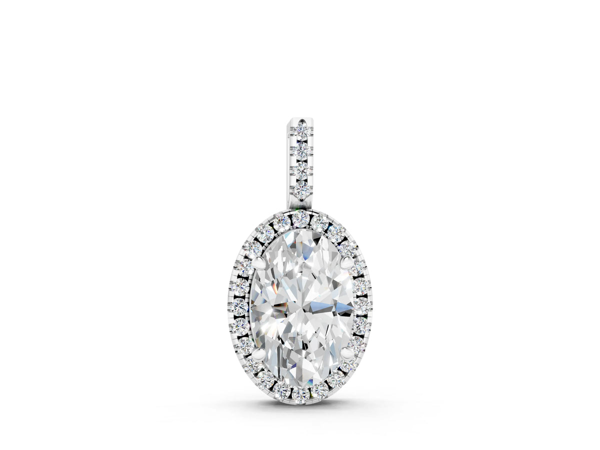 Silver Oval Halo Diamond Pendant with Prong Setting_2