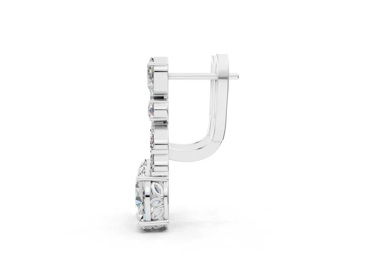 Silver Oval, Marquise and Round Diamond Huggie Drop Earrings_3