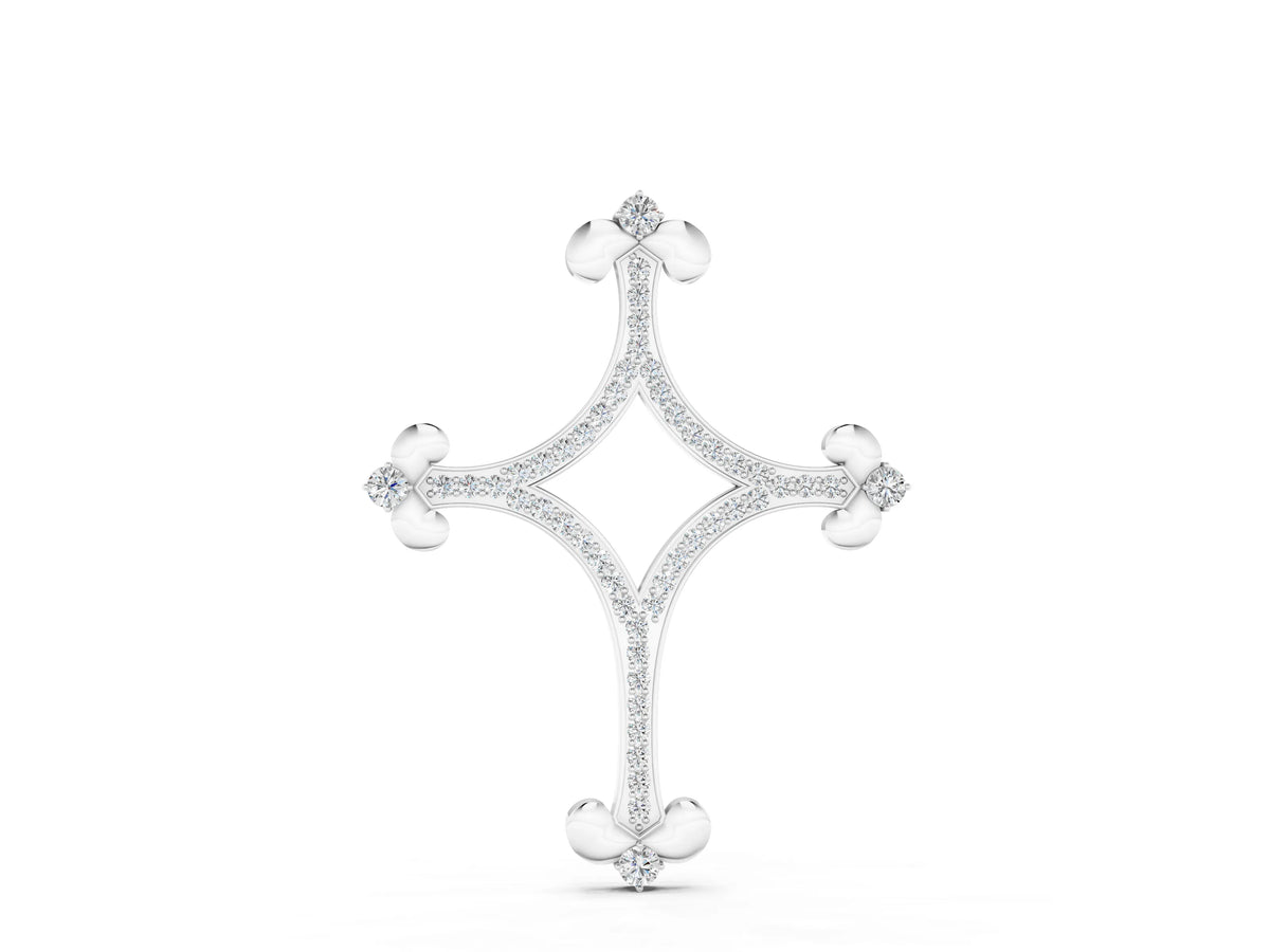 Silver Pavé Diamond Cushion Cross Pendant with Fleur-de-Lis Prongs_2