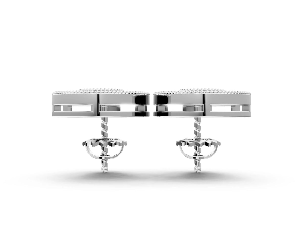 Silver Pavé Pear-Shaped Halo Stud Earrings with Milgrain Detailing_2