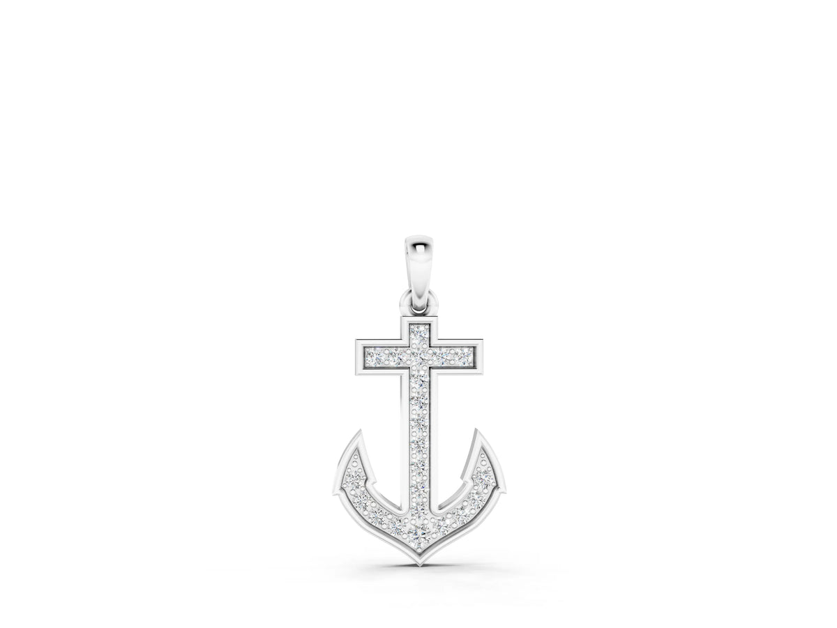 Silver Pavé Round Diamond Anchor Pendant with Four-Prong Setting_2