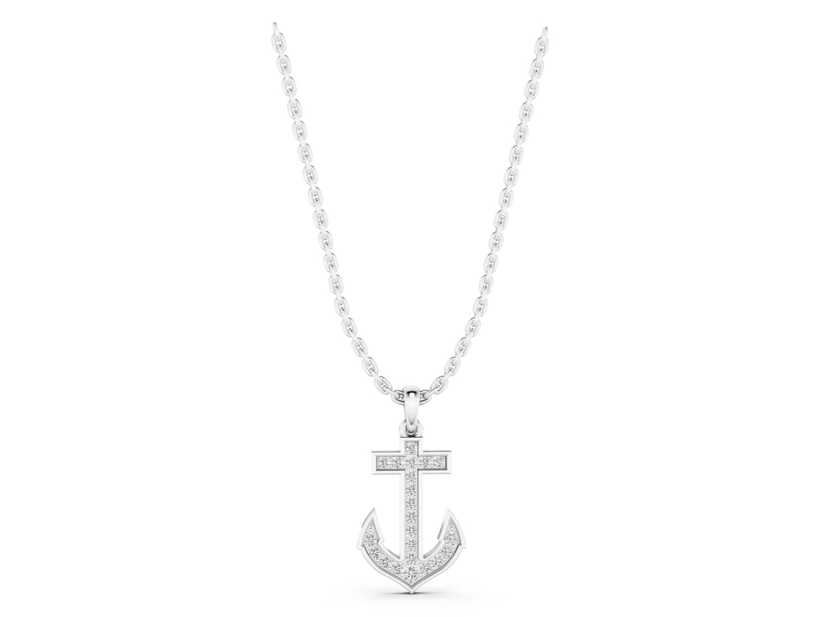 Silver Pavé Round Diamond Anchor Pendant with Four-Prong Setting_3