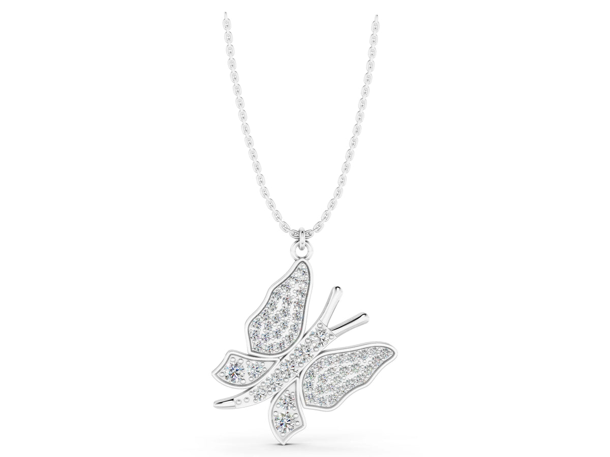 Silver Pavé Round Diamond Butterfly Pendant_3