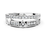 Silver Pavé Round Diamond Channel Set Dual Band with Prong Setting_12