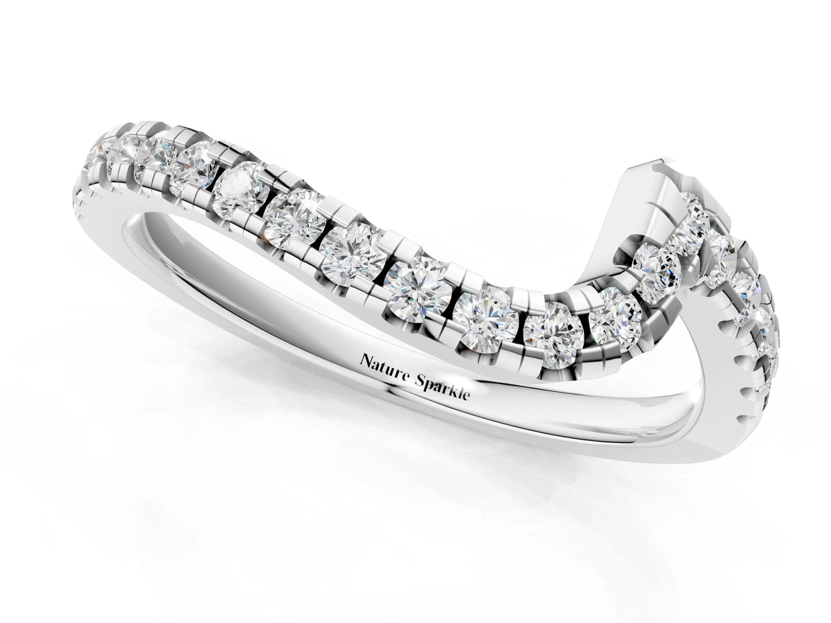 Silver Pavé Round Diamond Chevron Band with Prong Setting_13