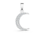 Silver Pavé Round Diamond Crescent Pendant with Four-Prong Setting_4