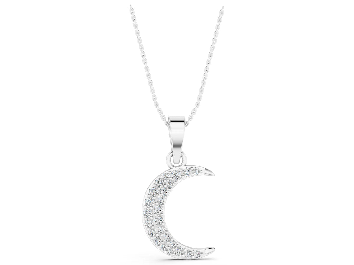 Silver Pavé Round Diamond Crescent Pendant with Four-Prong Setting_5