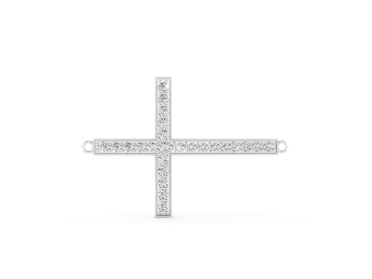 Silver Pavé Round Diamond Cross Pendant_2