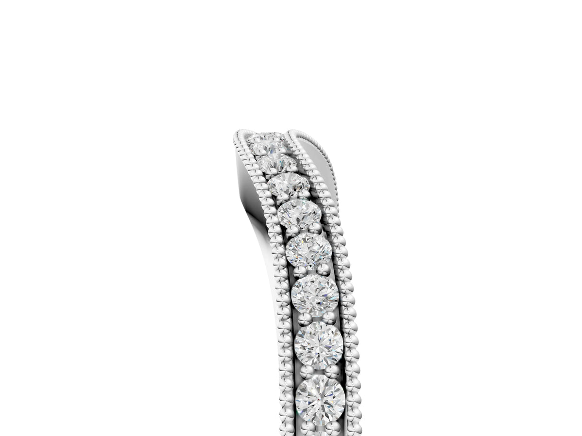 Silver Pavé Round Diamond Curved Band with Milgrain Edge_11