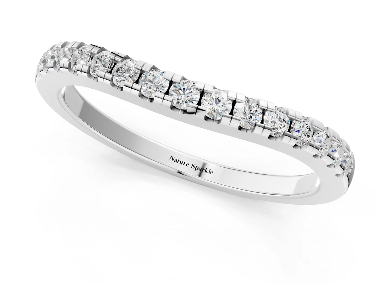 Silver Pavé Round Diamond Curved Band with Shared Prong Setting_13