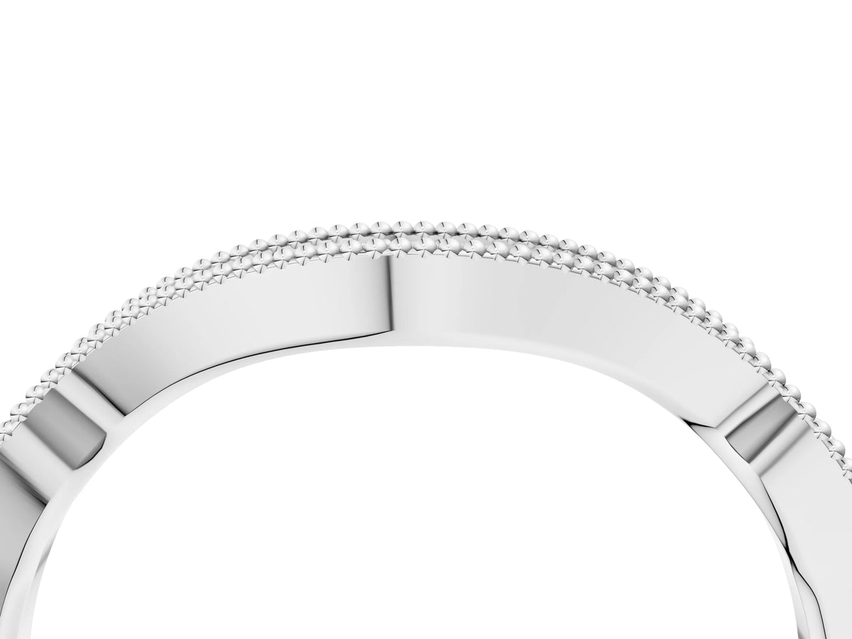 Silver Pavé Round Diamond Curved Milgrain Band_10