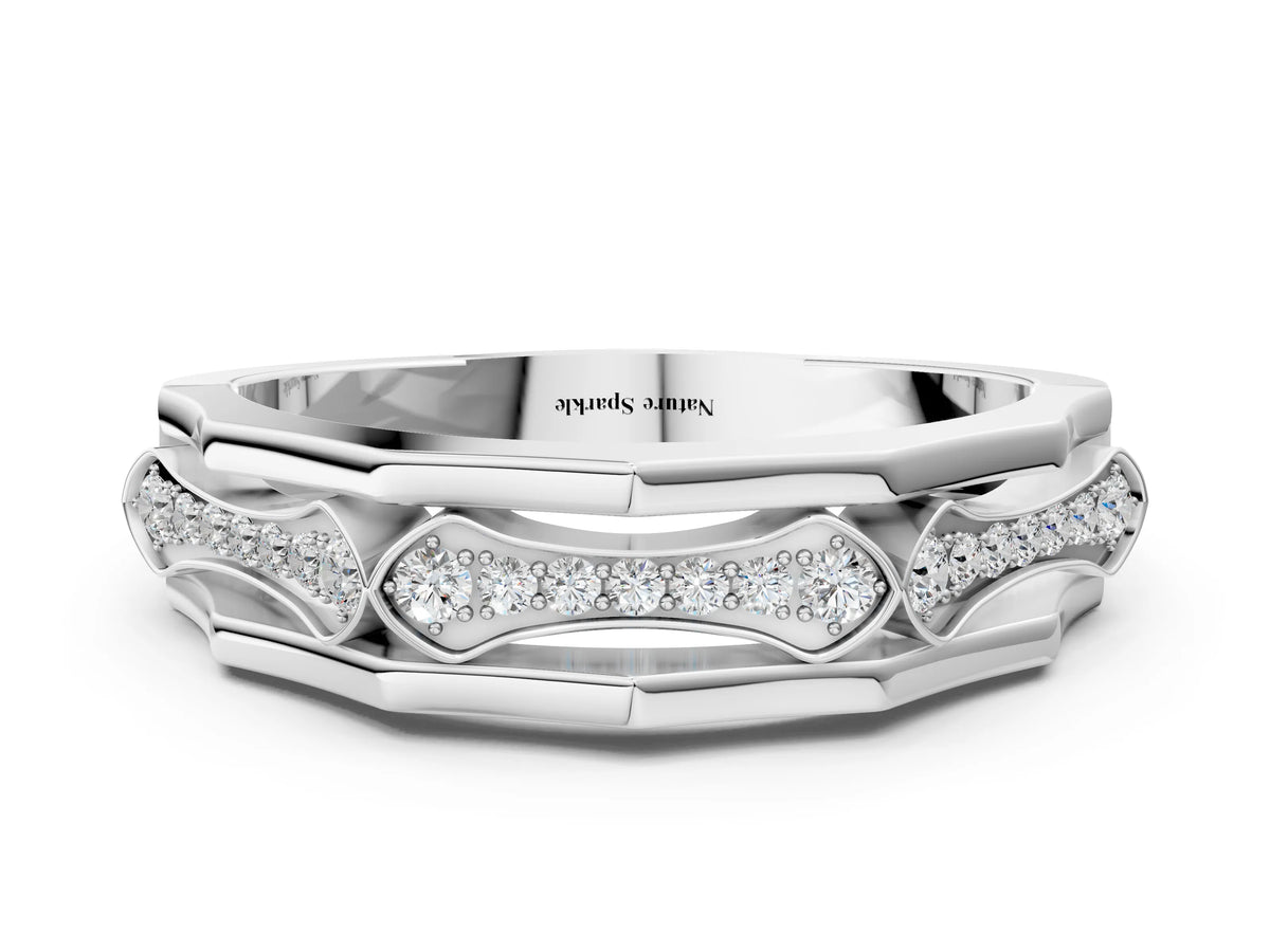 Silver Pavé Round Diamond Eternity Band with Bar Prong Setting_12