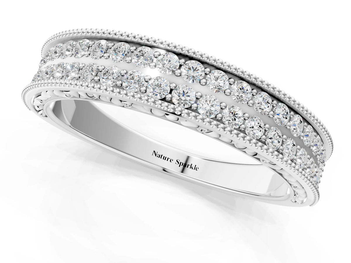 Silver Pavé Round Diamond Eternity Band with Milgrain Edge_13