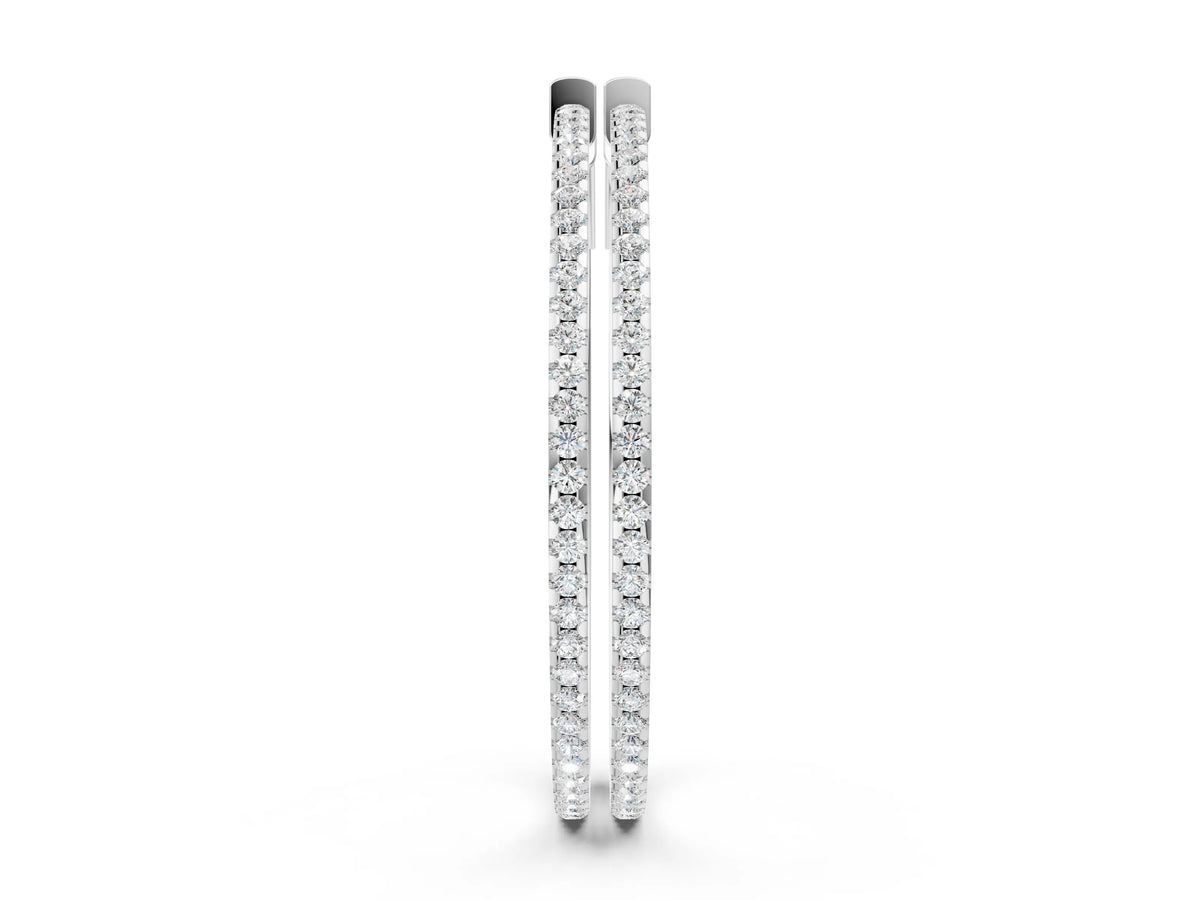 Silver Pavé Round Diamond Hoop Earrings with Hinged Snap Closure_2