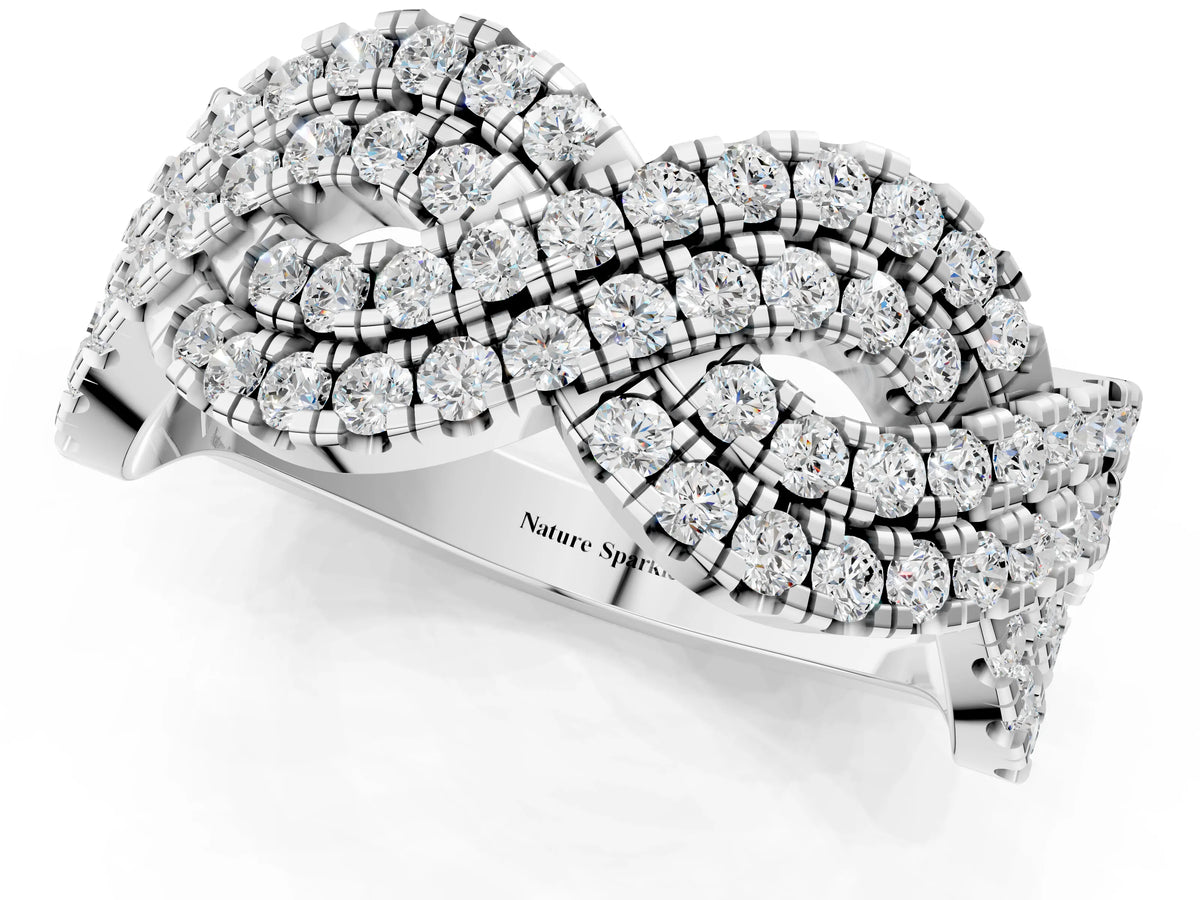 Silver Pavé Round Diamond Infinity Twist Band with Shared Prong Setting_13