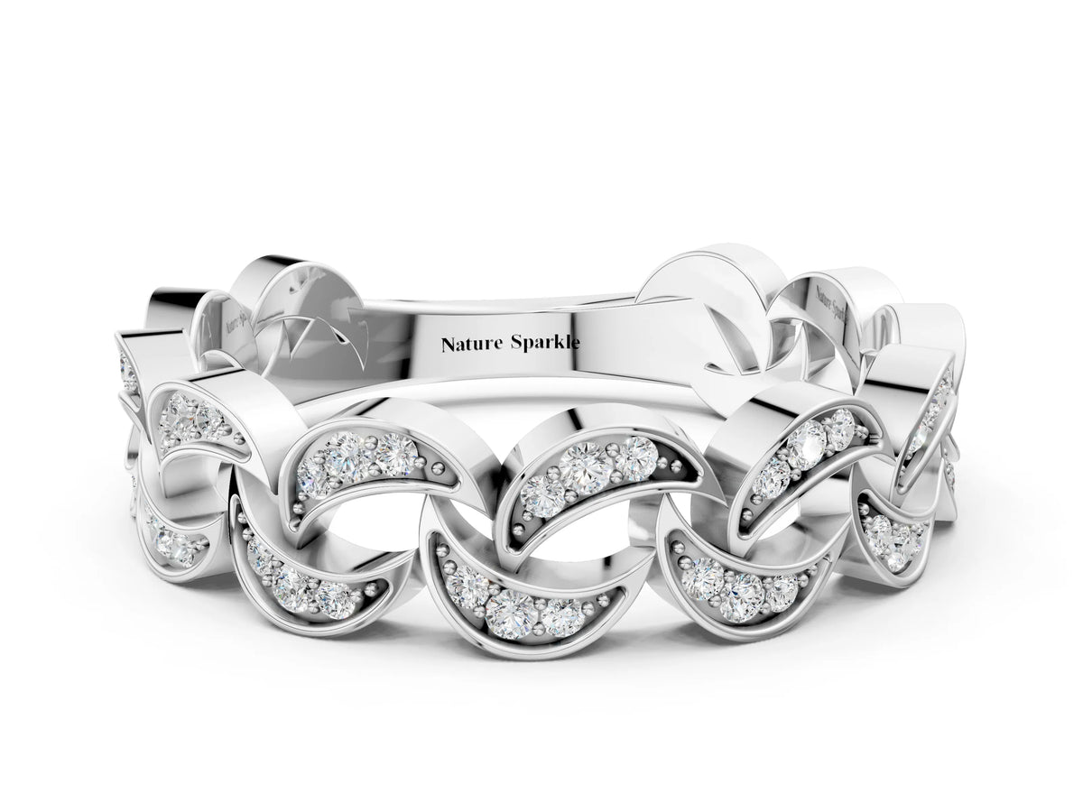 Silver Pavé Round Diamond Interlocking Eternity Band with Bezel Prong Setting_6