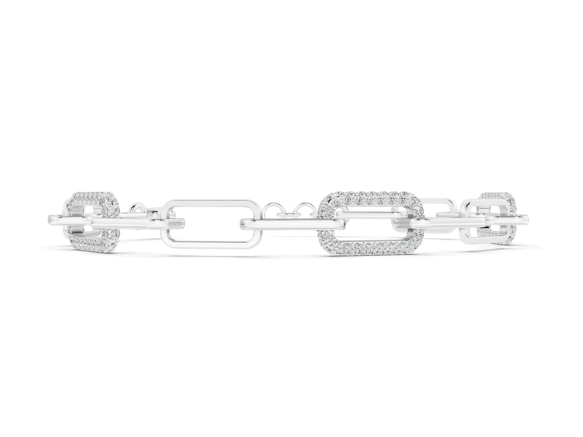 Silver Pavé Round Diamond Link Bracelet with Four-Prong Setting_2