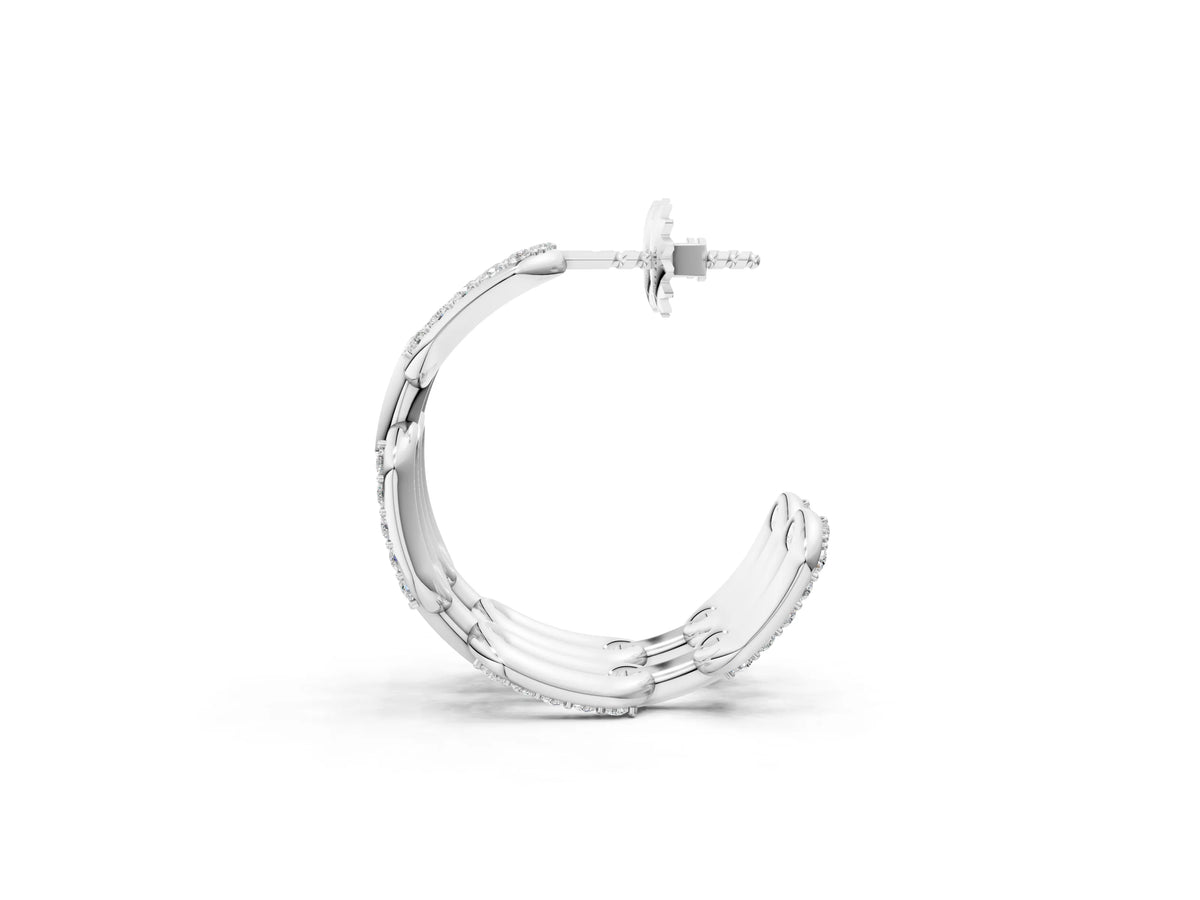 Silver Pavé Round Diamond Link Hoop Earrings with Prong Setting_5