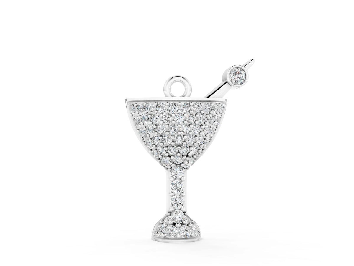 Silver Pavé Round Diamond Martini Glass Pendant with Bezel Prong Setting_2