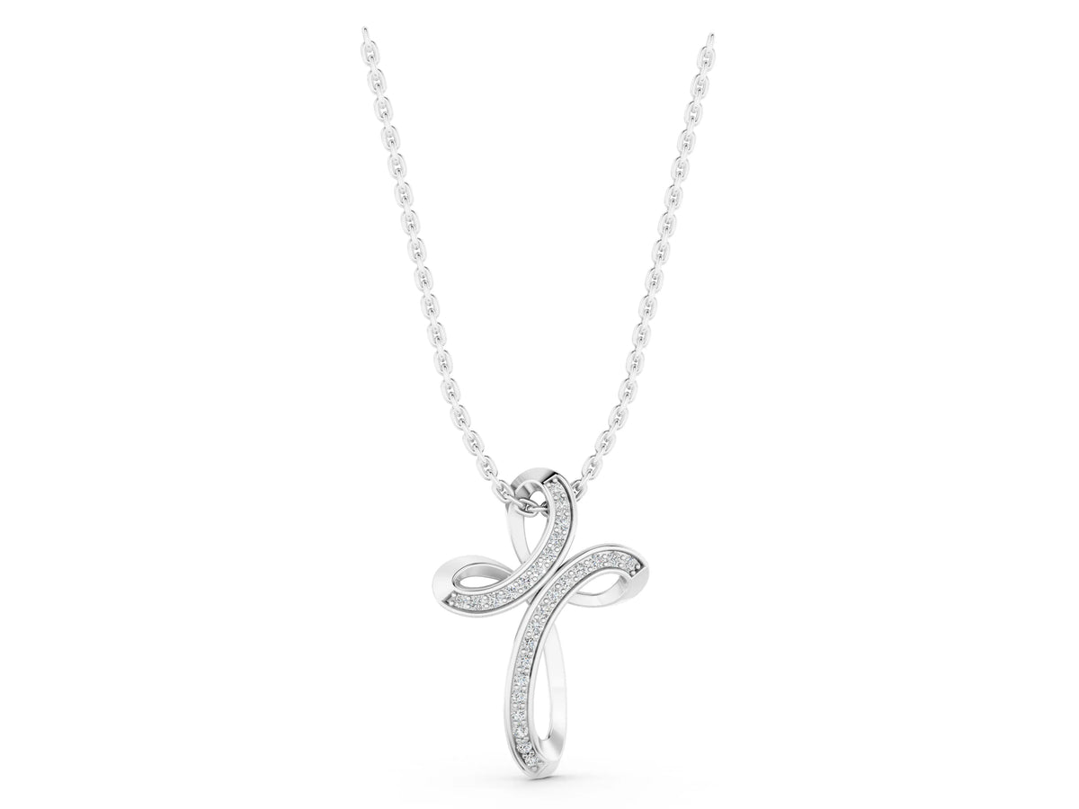 Silver Pavé Round Diamond Prong Cross Pendant_3