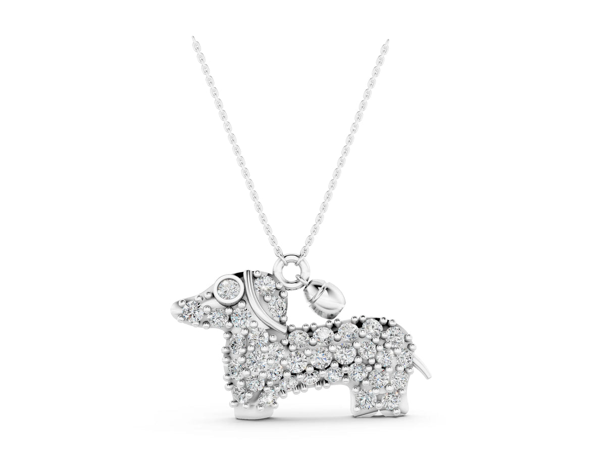 Silver Pavé Round Diamond Prong-Set Dachshund Pendant_3