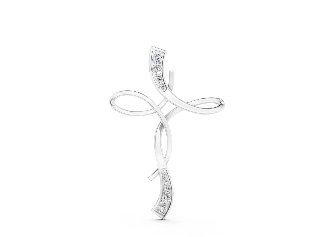 Silver Pavé Round Diamond Twist Cross Pendant_4