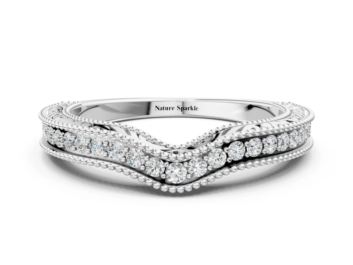 Silver Pave Round Diamond Curved Milgrain Band_6