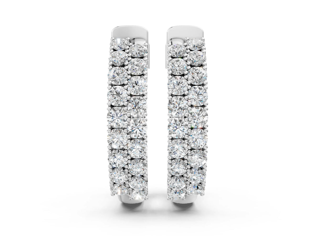 Silver Pave Round Diamond Hoop Earrings with Channel Band and Shared Prong Setting_4