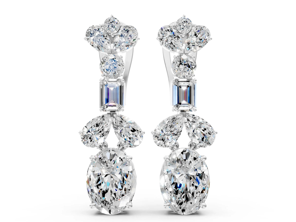 Silver Pear, Baguette and Oval Diamond Monaco Drop Earrings_4