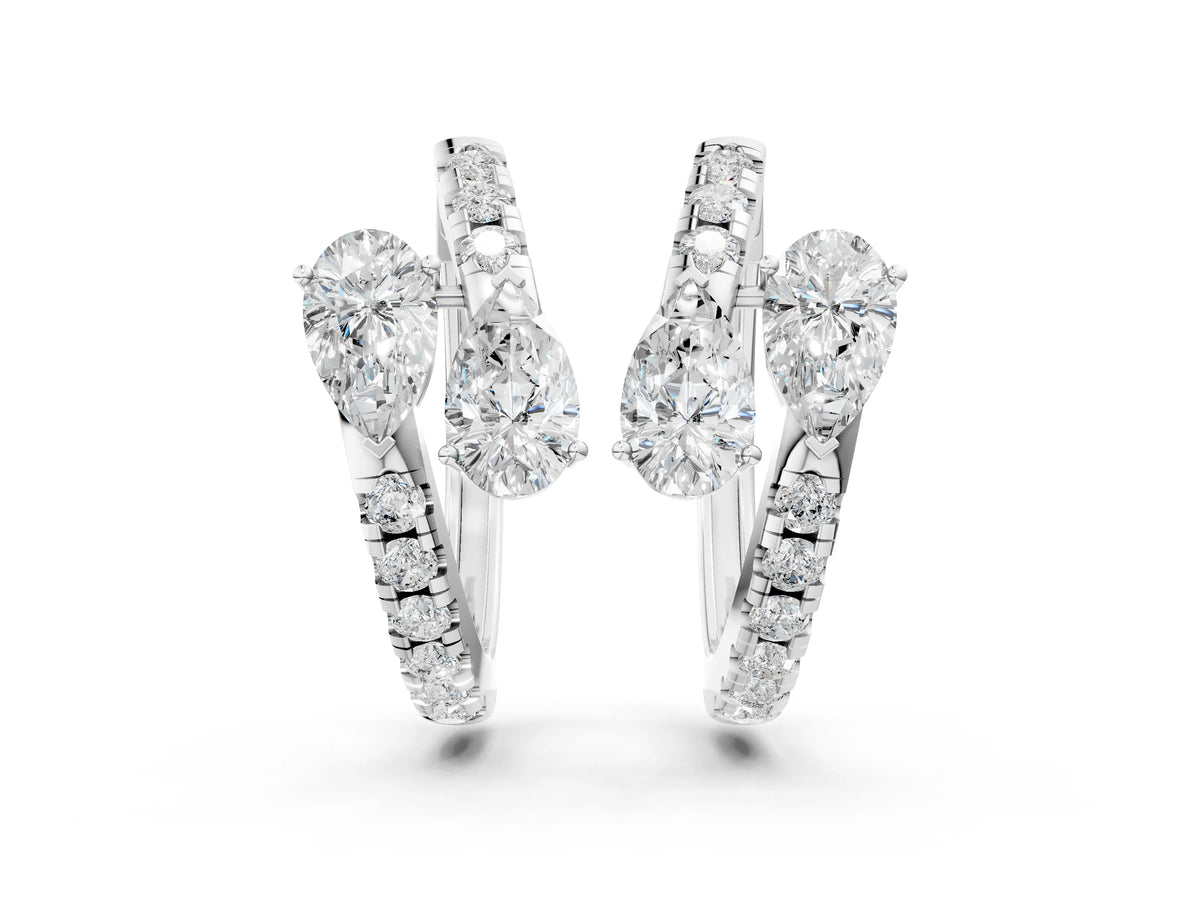 Silver Pear Cut Diamond Bypass Huggie Hoop Earrings_2