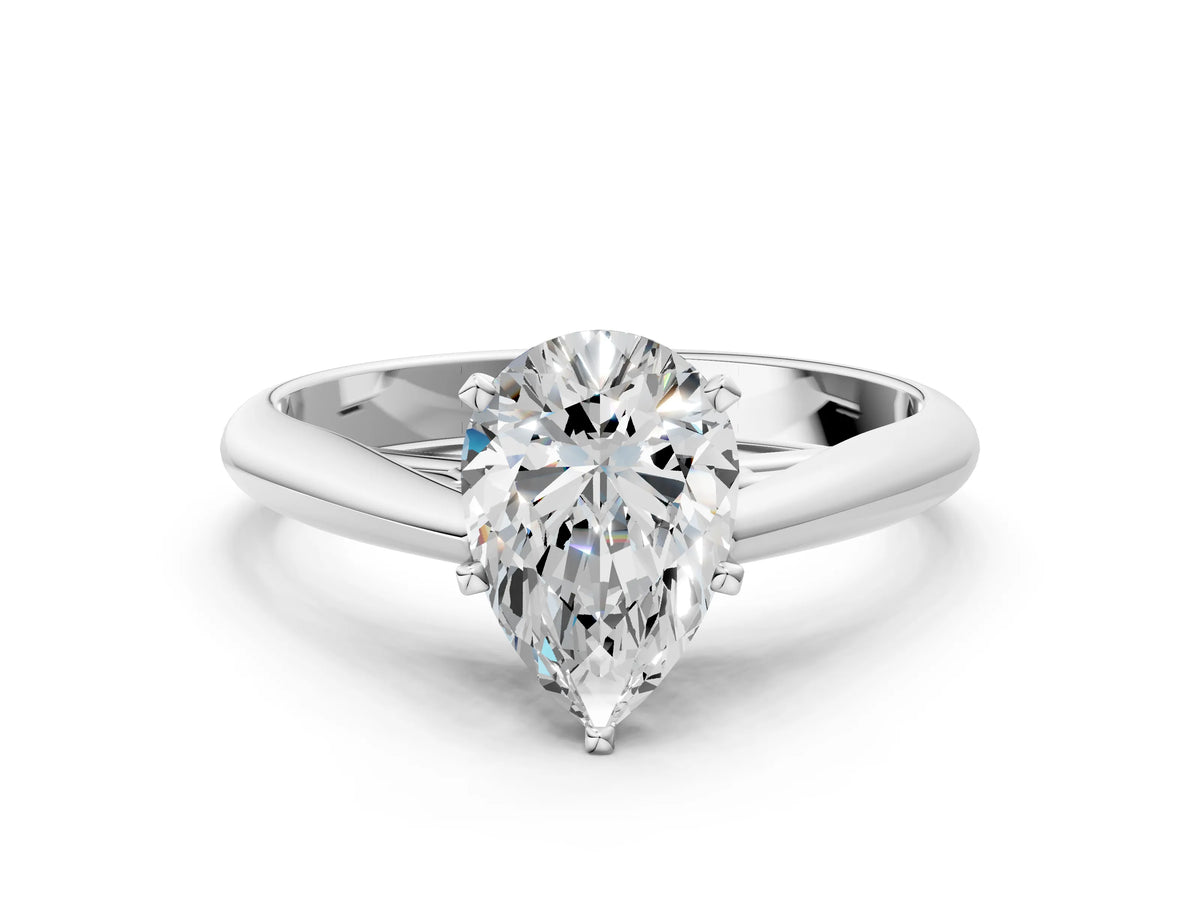 Silver Pear Cut Diamond Solitaire Engagement Ring with Cathedral Setting and Four-Prong Mount_12