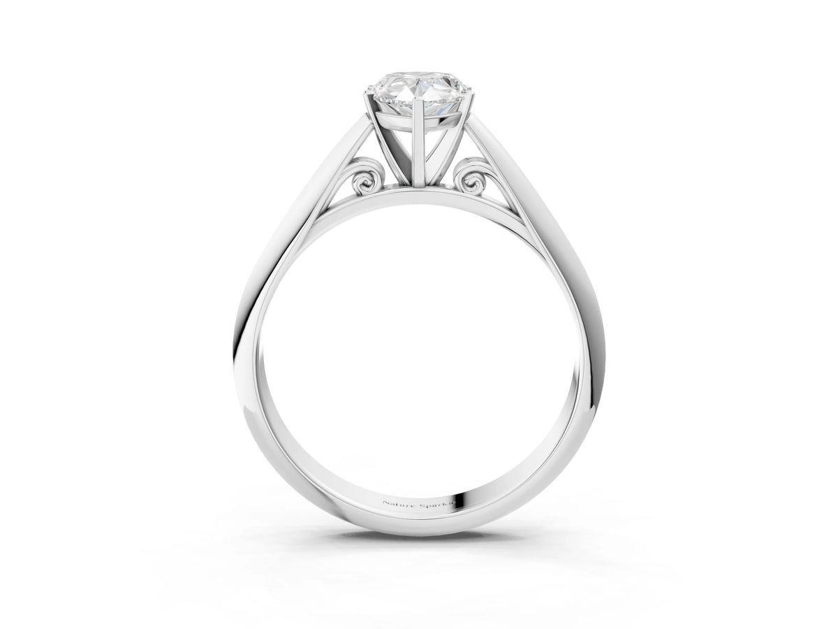 Silver Pear Cut Diamond Solitaire Engagement Ring with Cathedral Setting and Four-Prong Mount_15